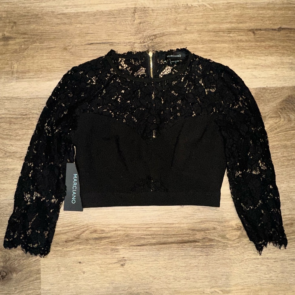 Marciano Black Lace Crop Top Blouse